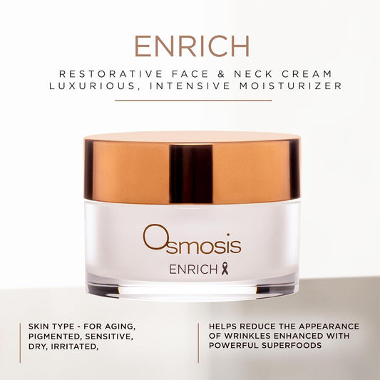 OSMOSIS ENRICH Smoothing Face & Neck Intensive Night Repair Cream Moisturizer with Chirata and Fruit Oils, 1 Oz