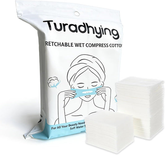 Stretchable Cotton Pads 200 Count - 100 with Nose & Mouth Opening + 100 Solid - for Face, Toner, Makeup & DIY Mask (3.9x4.7in, Pack of 1)