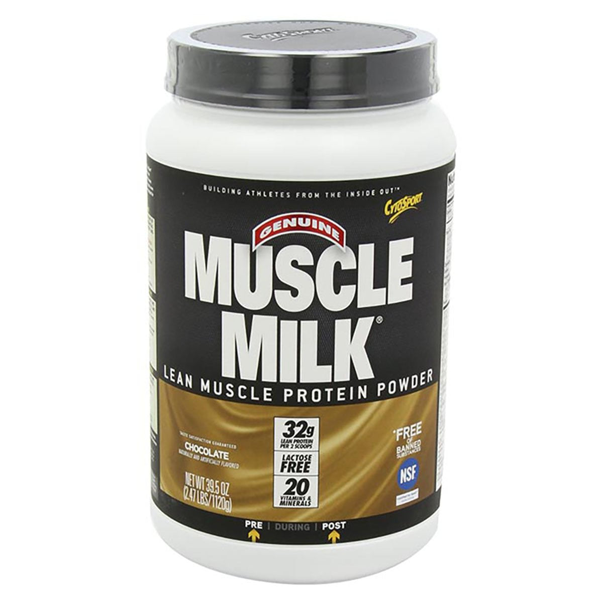Muscle Milk Genuine Protein Powder, Vanilla Crème, 2.47 Pound, 16 Servings, 32g Protein, 2g Sugar, Calcium, Vitamins A, C & D, NSF Certified for Sport, Energizing Snack, Packaging May Vary