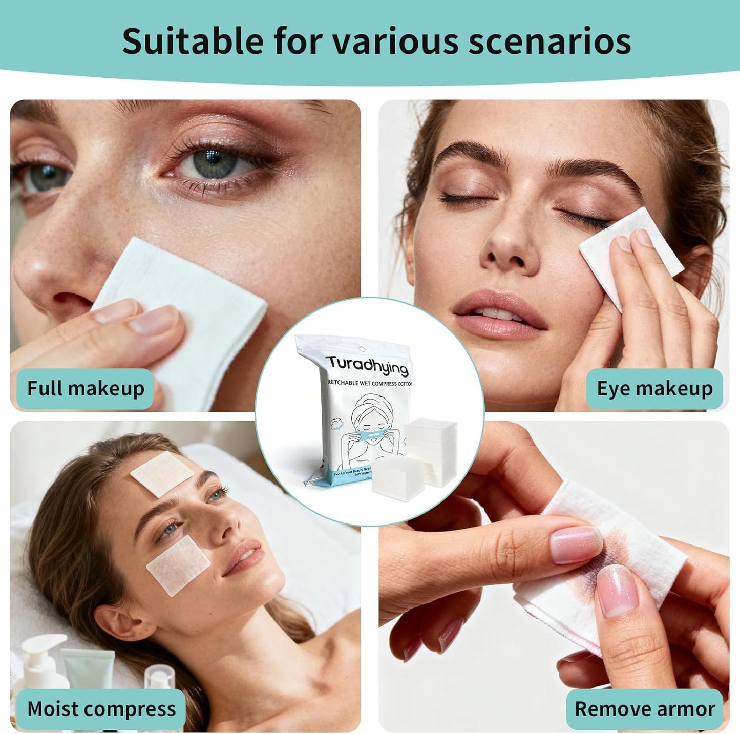 Stretchable Cotton Pads 200 Count - 100 with Nose & Mouth Opening + 100 Solid - for Face, Toner, Makeup & DIY Mask (3.9x4.7in, Pack of 1)