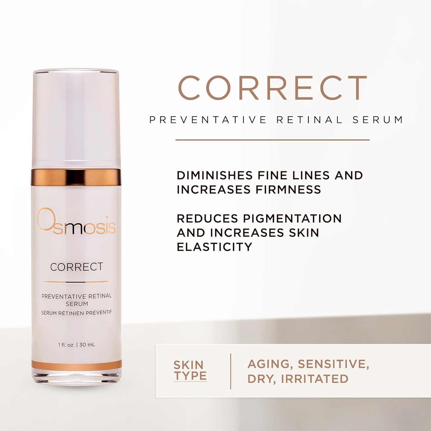 OSMOSIS Correct Preventative Retinal Serum Facial Serum for Fine Lines and Texture 1 Fl Oz